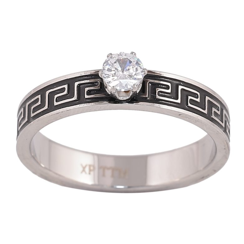 Кольцо Xuping TTM Stainless Steel Цвет Родий Греческий узор с кристаллом фото №1