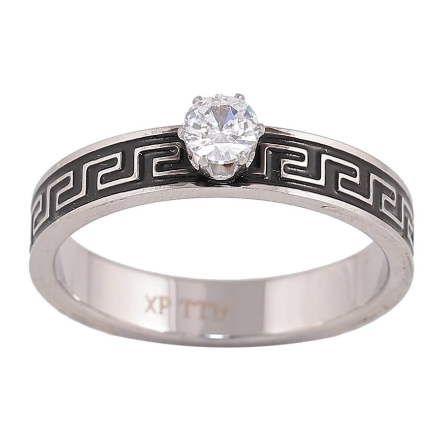 Кольцо Xuping TTM Stainless Steel Цвет Родий Греческий узор с кристаллом фото №1