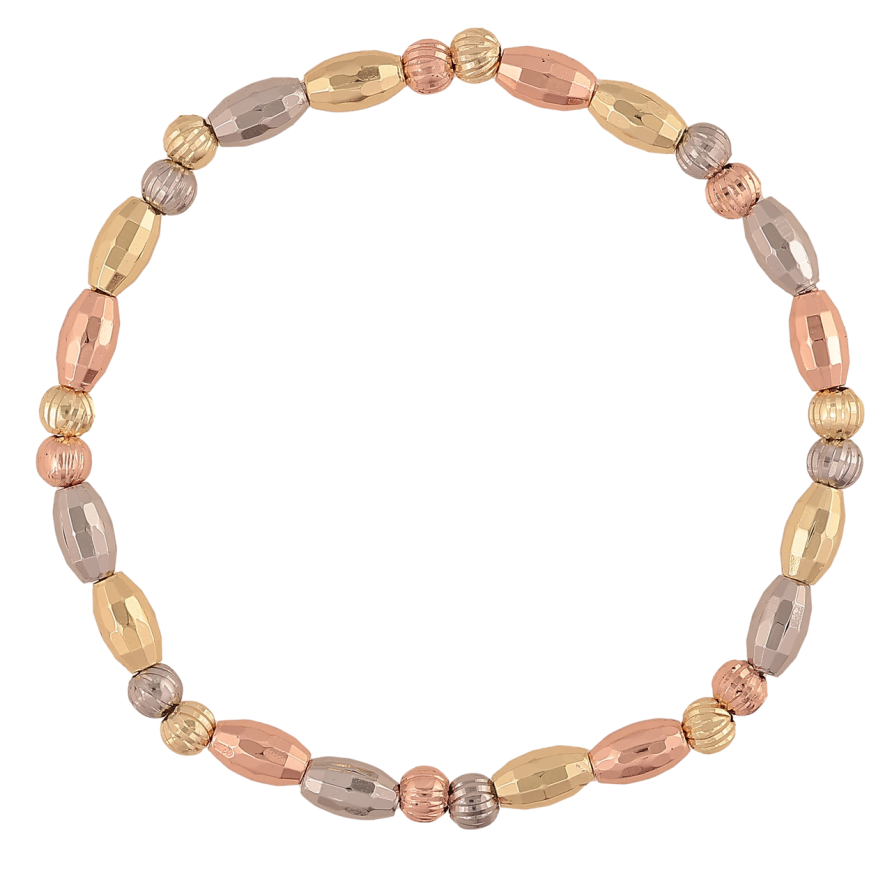 Браслет Xuping M&L колір 14К+18К+Родій «Грановані намистини» на резинці вільний розмір фото №1 Браслет Xuping M&L колір 14К+18К+Родій «Грановані намистини» на резинці вільний розмір фото №1