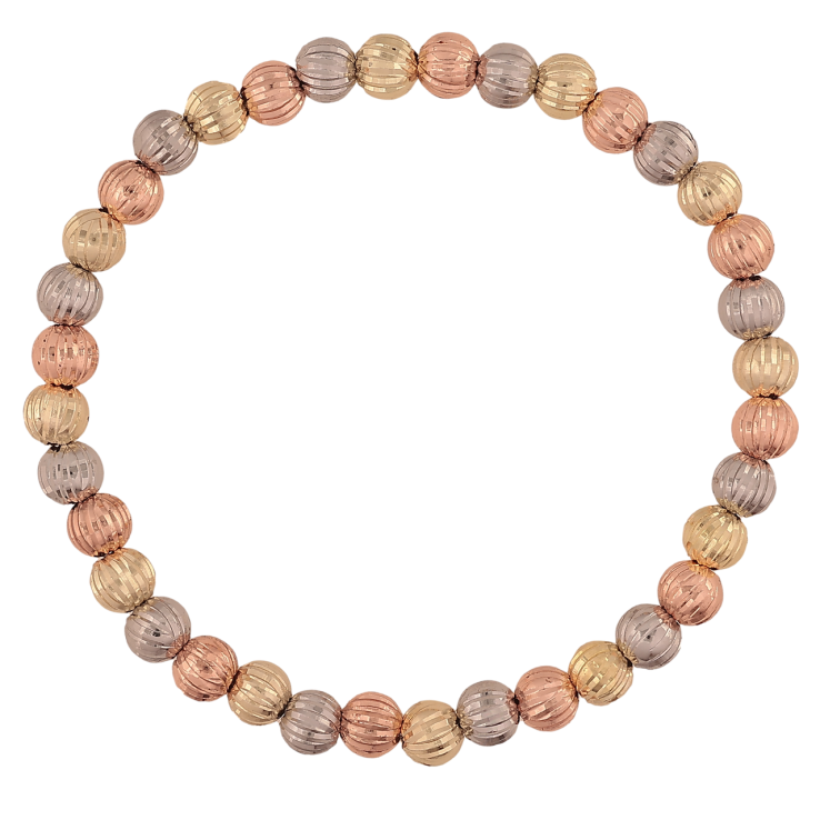 Браслет Xuping M&L колір 14К+18К+Родій «Намистини з візерунком» на резинці, ø 5мм, вільний розмір фото №14 Браслет Xuping M&L колір 14К+18К+Родій «Намистини з візерунком» на резинці, ø 5мм, вільний розмір фото №14