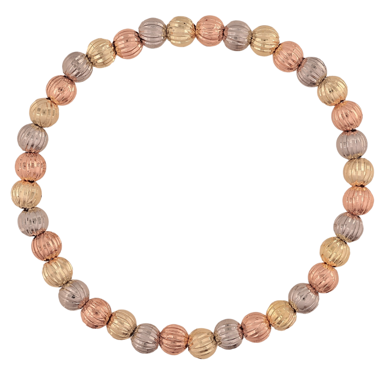 Браслет Xuping M&L колір 14К+18К+Родій «Намистини з візерунком» на резинці, ø 5мм, вільний розмір фото №2