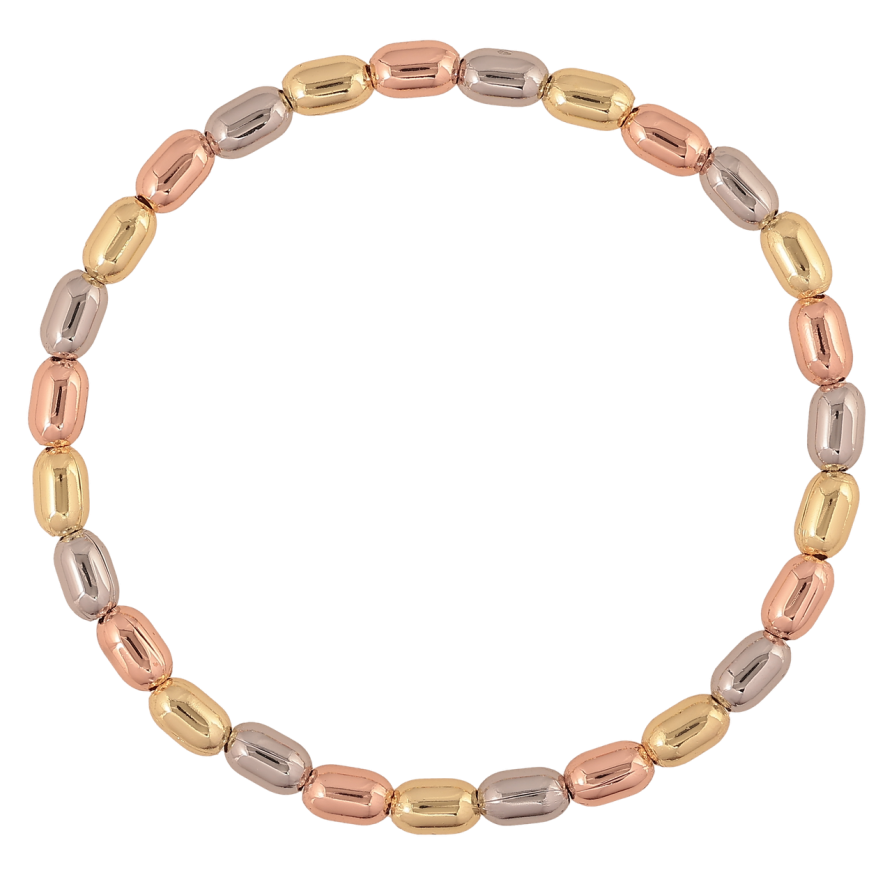 Браслет Xuping M&L колір 14К+18К+Родій «Намистини» на резинці, ø 4мм, вільний розмір фото №1 Браслет Xuping M&L колір 14К+18К+Родій «Намистини» на резинці, ø 4мм, вільний розмір фото №1