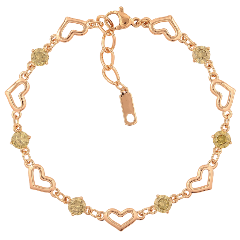 Браслет Xuping M&L Колір 18K «Сердечка з салатовими кристалами» довжина з доп.ланцюжком 18-20см х 5-7мм фото №1