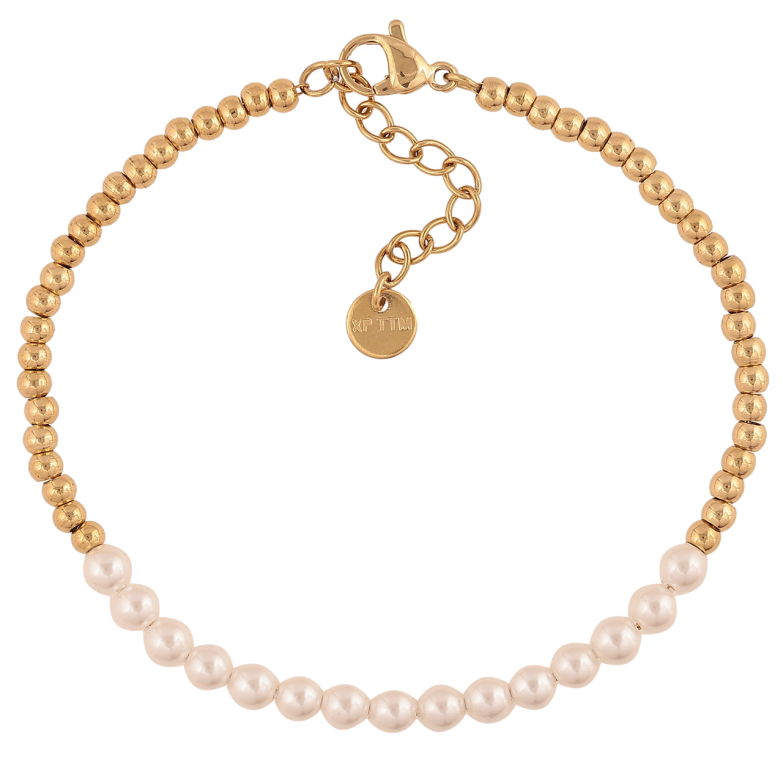 Браслет Xuping ТТМ Stainless Steel колір 14К «Золотисті та перлинні намистини» з доп.ланцюгом 18-21см х 3-4мм фото №2