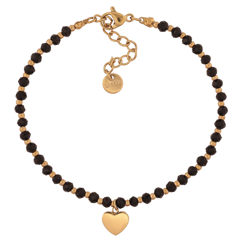 Браслет Xuping ТТМ Stainless Steel цвет 14К Черно-золотистые бусины с сердечком с доп.цеп 17.5-20.5см х 3мм фото №1