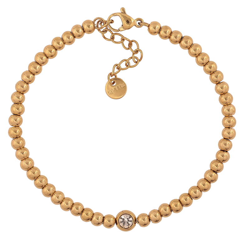 Браслет Xuping ТТМ Stainless Steel колір 14К «Золотисті намистини з кристалом» з доп.ланцюгом 17.5-20.5см х 4мм фото №2