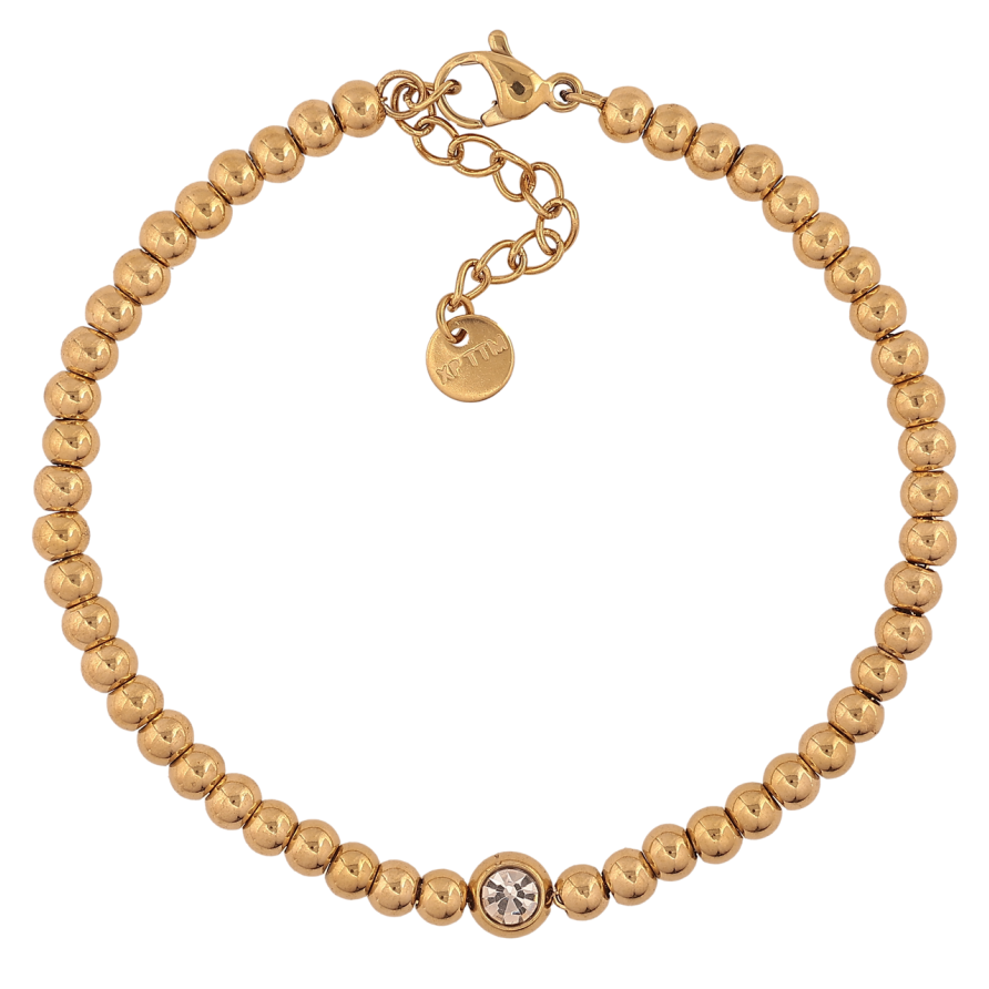 Браслет Xuping ТТМ Stainless Steel цвет 14К Золотистые бусины с кристаллом с доп.цеп 17.5-20.5см х 4мм фото №1