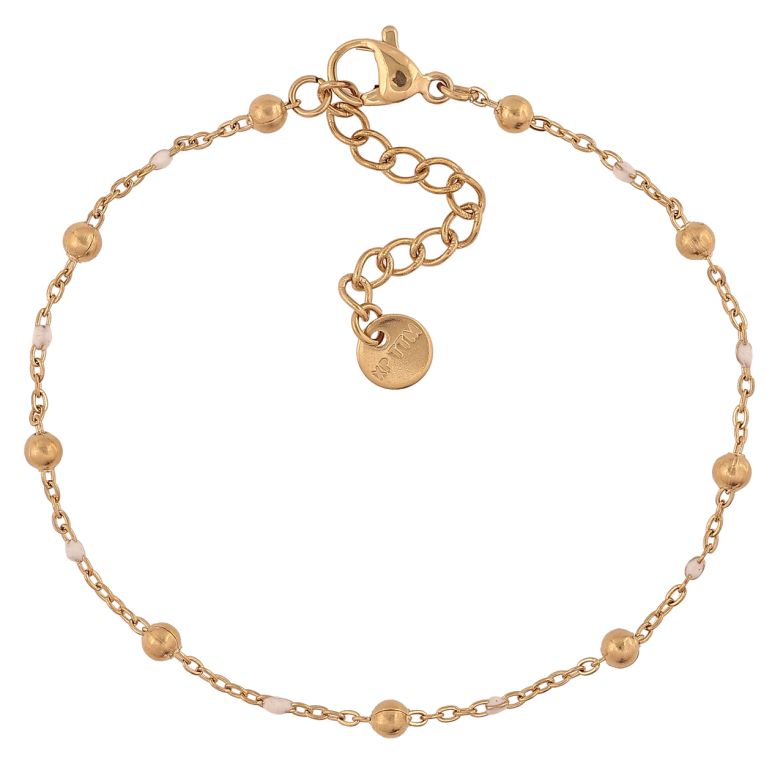 Браслет Xuping ТТМ Stainless Steel колір 14К «Ланцюжок із золотисто-білими намистинами» з доп.ланцюгом 17.5-20.5см х 3мм фото №1