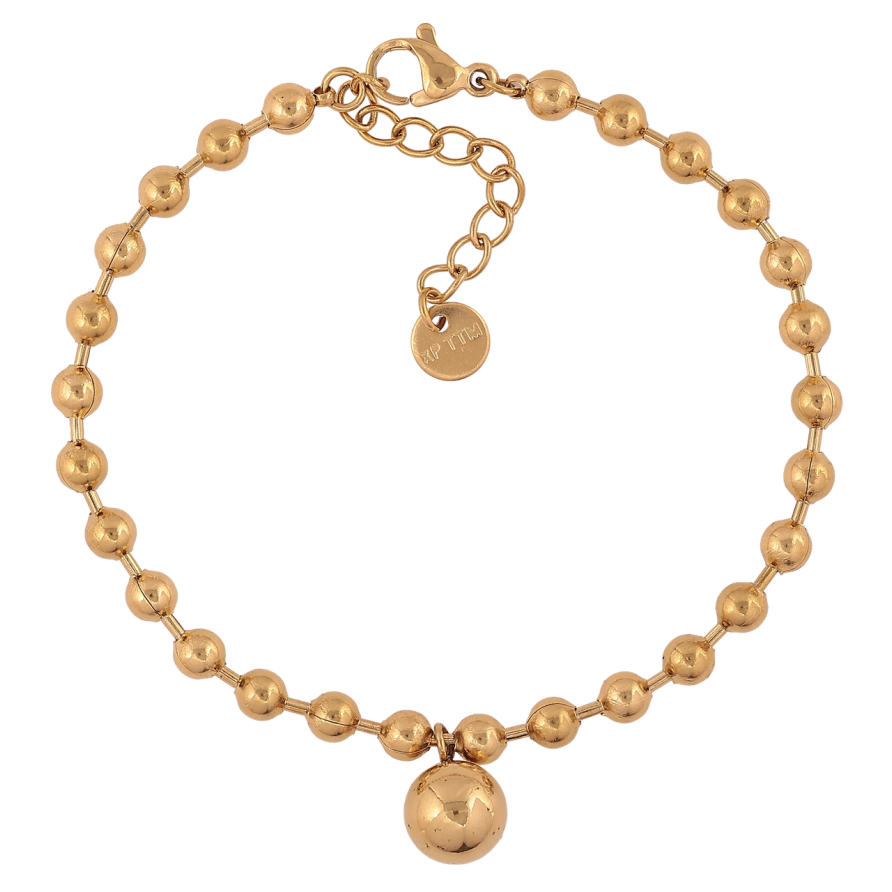 Браслет Xuping ТТМ Stainless Steel цвет 14К Золотистые бусины с доп.цеп 17-20см х 4мм фото №1