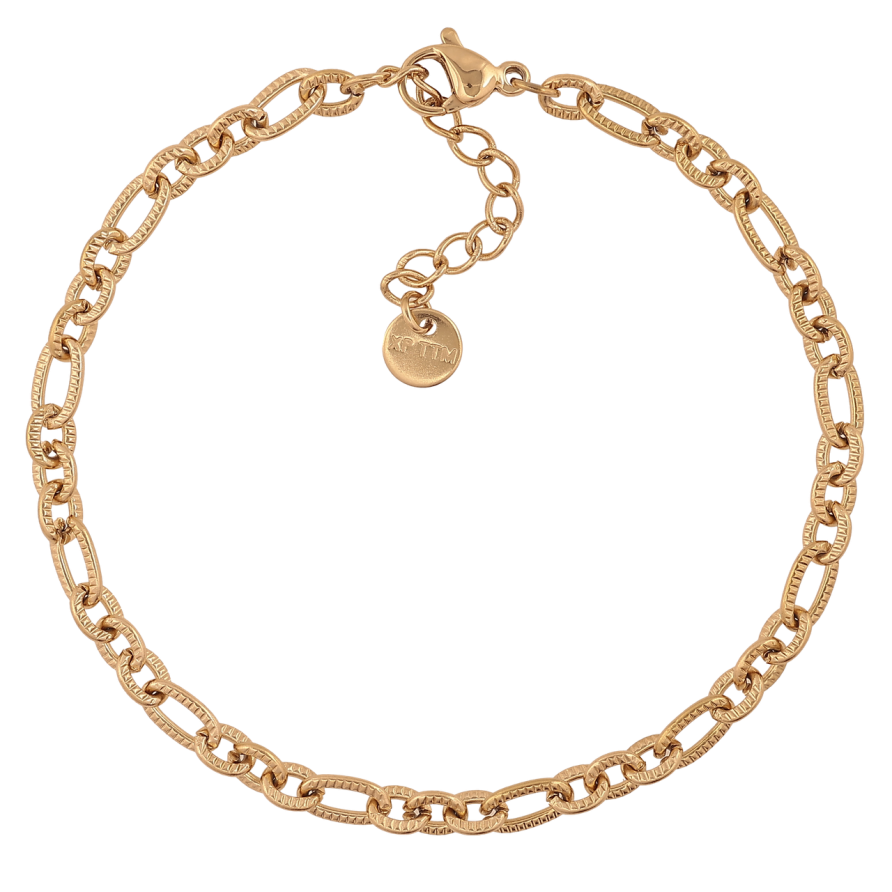 Браслет Xuping ТТМ Stainless Steel цвет 14К Цепочка Фигаро с узором с доп.цеп 18-21см х 4мм фото №1