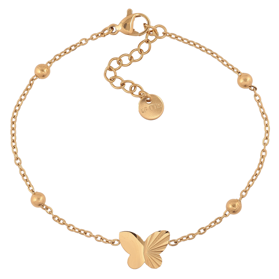 Браслет Xuping ТТМ Stainless Steel цвет 14К Цепочка с бабочкой с доп.цеп 17.5-20.5см х 2-9мм фото №1
