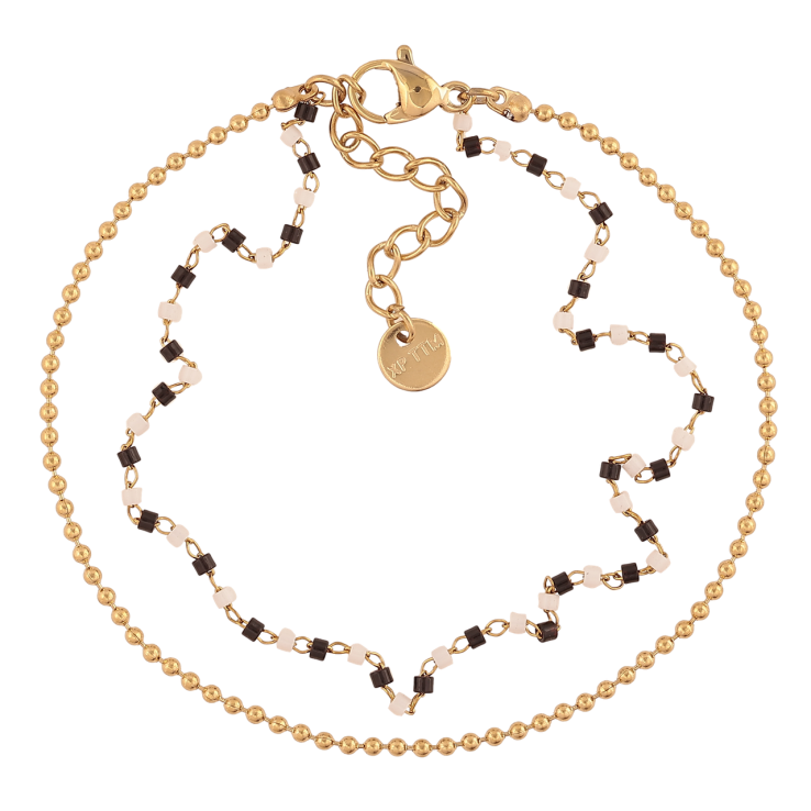 Браслет Xuping ТТМ Stainless Steel колір 14К «Подвійний ланцюжок з чорно-білим бісером» з доп.ланцюгом 17.5-20.5см х4мм фото №20