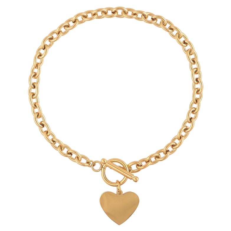 Браслет Xuping ТТМ Stainless Steel колір 14К «Ланцюжок Якірний з сердечком» довжина 18см х 4.5мм фото №1