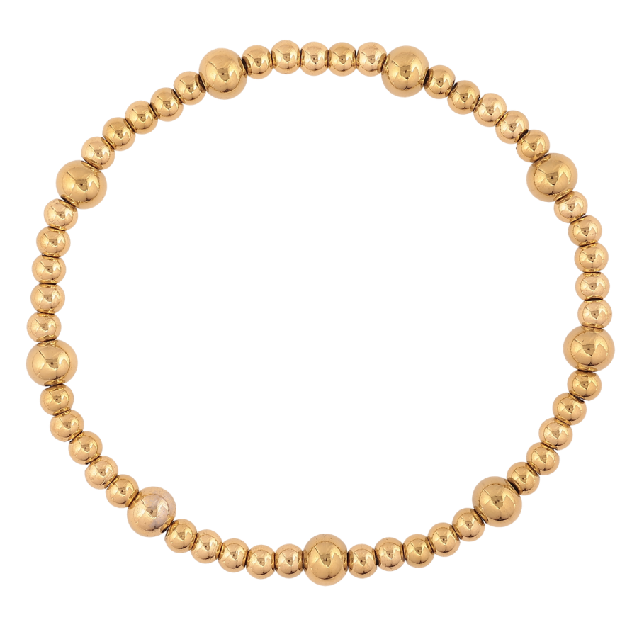 Браслет Xuping ТТМ Stainless Steel колір 14К «Золотисті намистини» на гумці, вільний розмір, ø 4-6мм фото №1