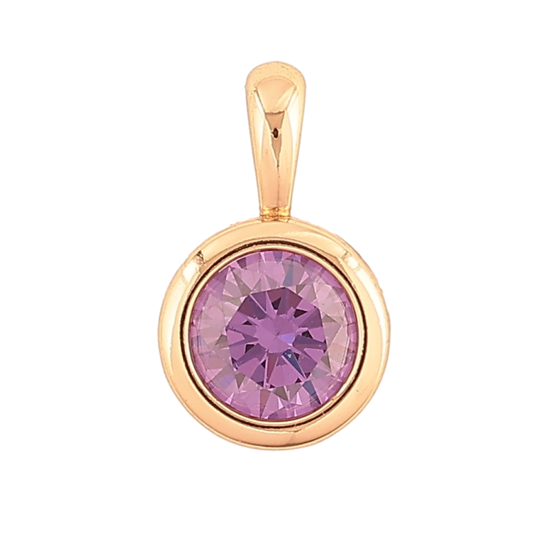 Кулон Xuping Позолота 18K Сиреневый кристалл в ободковой оправе, ø 11мм для цепочки до 4мм фото №1