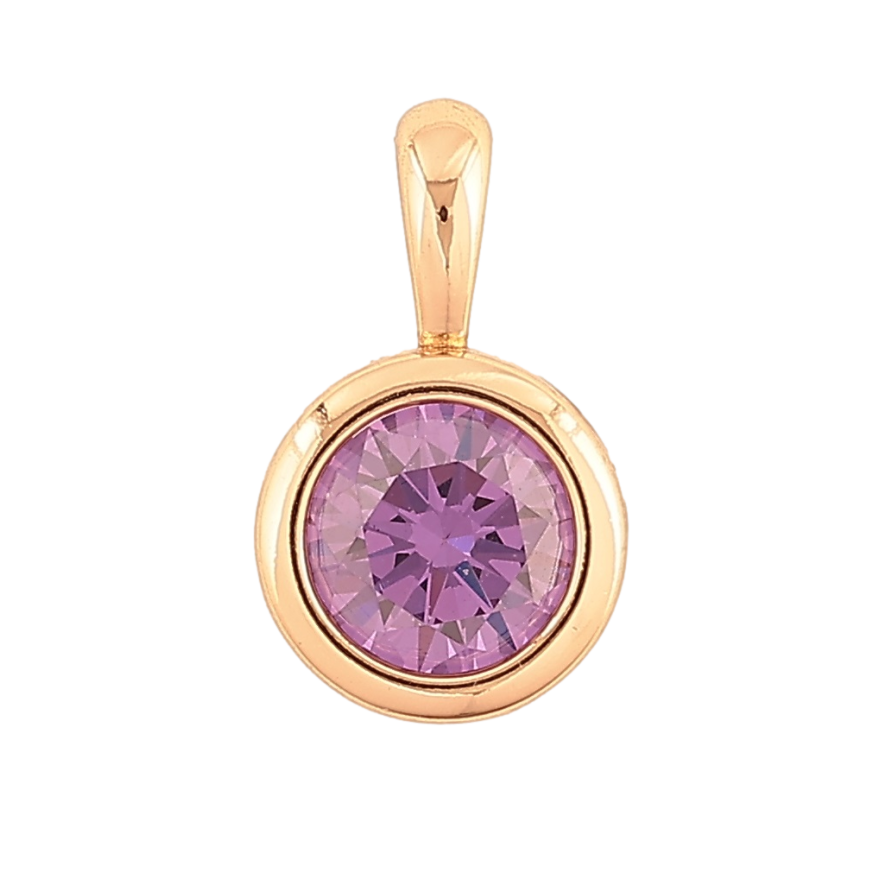 Кулон Xuping Позолота 18K «Бузковий кристал в обідковій оправі, ø 11мм» для ланцюжка до 4мм фото №1