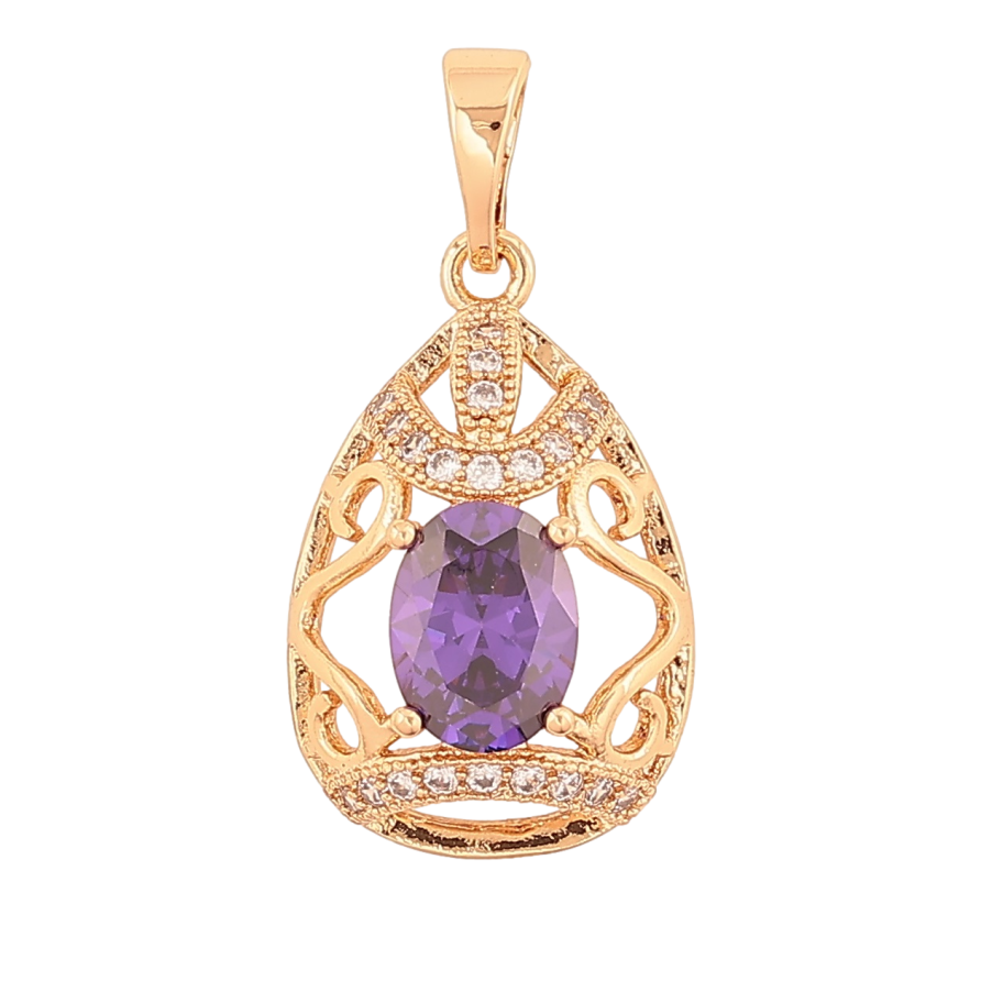 Кулон Xuping Позолота 18K «Різьблена крапля з бузковим кристалом» для ланцюжка до 5мм фото №1