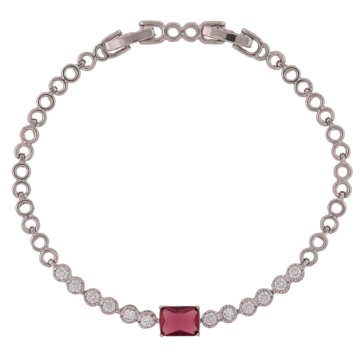 Браслет Xuping Родій «Кришталева доріжка з бордовим кристалом» довжина з доп. замком 17.5,19.5см х 4-6мм фото №14