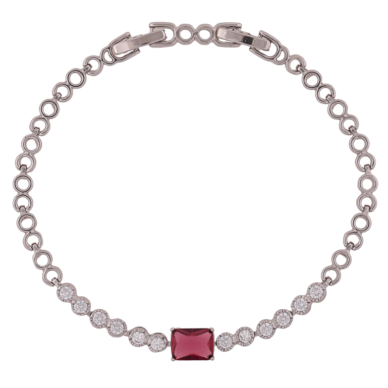 Браслет Xuping Родий Кристальная дорожка с бордовым кристаллом длинна с доп. замком 17.5,19.5см х 4-6мм фото №17