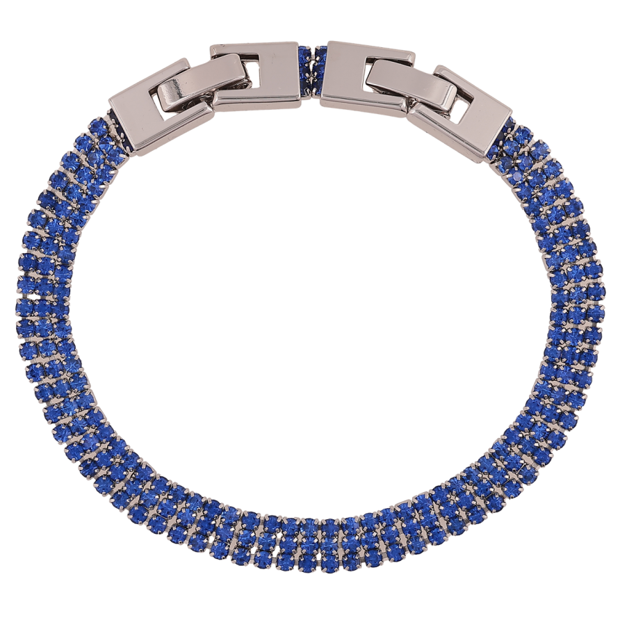 Браслет Xuping Родий Тройная дорожка синих кристаллов длинна с доп. замком 17,19см х 6мм фото №1