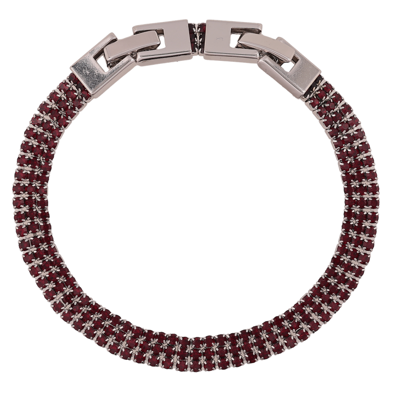 Браслет Xuping Родій «Потрійна доріжка бордових кристалів» довжина з доп. замком 17,19см х 6мм фото №1