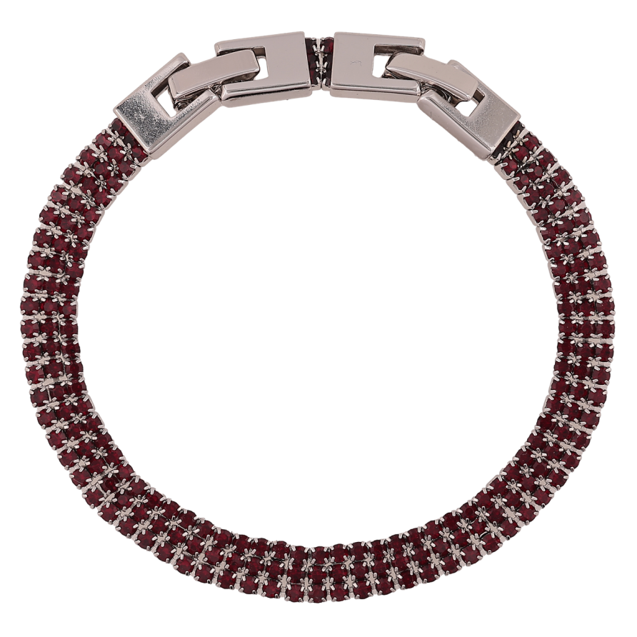 Браслет Xuping Родій «Потрійна доріжка бордових кристалів» довжина з доп. замком 17,19см х 6мм фото №1