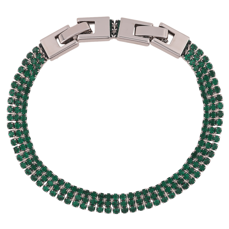 Браслет Xuping Родій «Потрійна доріжка зелених кристалів» довжина з доп. замком 17,19см х 6мм фото №5
