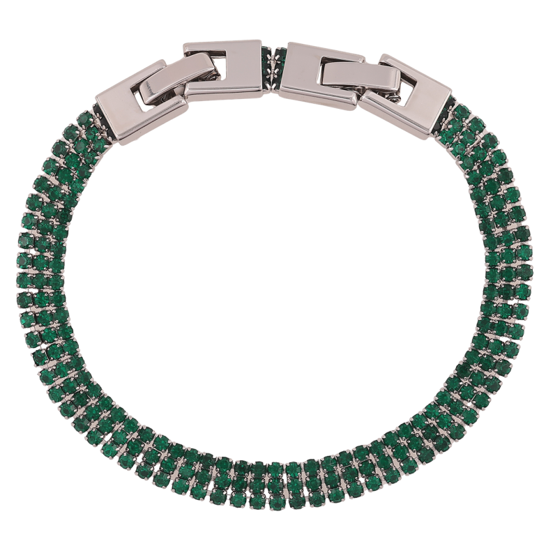 Браслет Xuping Родий Тройная дорожка зеленых кристаллов длинна с доп. замком 17,19см х 6мм фото №1