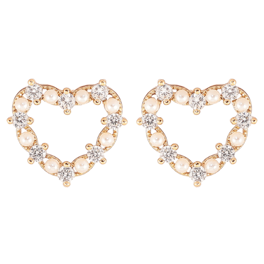 Сережки Xuping Позолота 18K пусети «Сердечка з кристалами та перлами» фото №1 Сережки Xuping Позолота 18K пусети «Сердечка з кристалами та перлами» фото №1