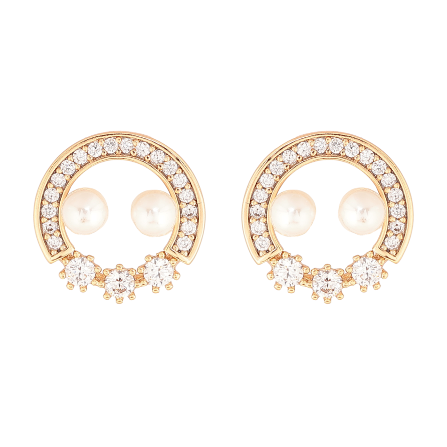 Сережки Xuping Позолота 18K пусети «Кришталеві колечка з перлинами» фото №1 Сережки Xuping Позолота 18K пусети «Кришталеві колечка з перлинами» фото №1