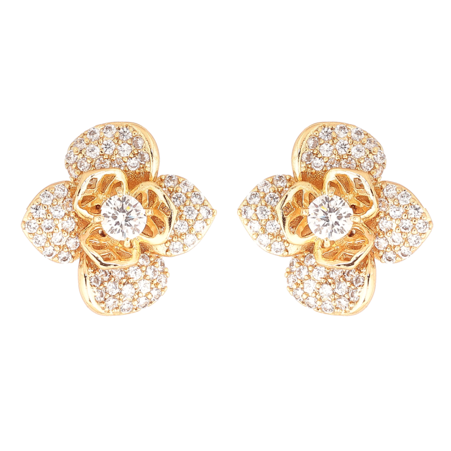 Серьги Xuping Позолота 18K пусеты Цветочки с инкрустацией кристаллами фото №1