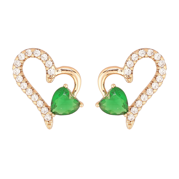 Серьги Xuping Позолота 18K пусеты Сердечки с зелеными кристаллами фото №16 Серьги Xuping Позолота 18K пусеты Сердечки с зелеными кристаллами фото №16