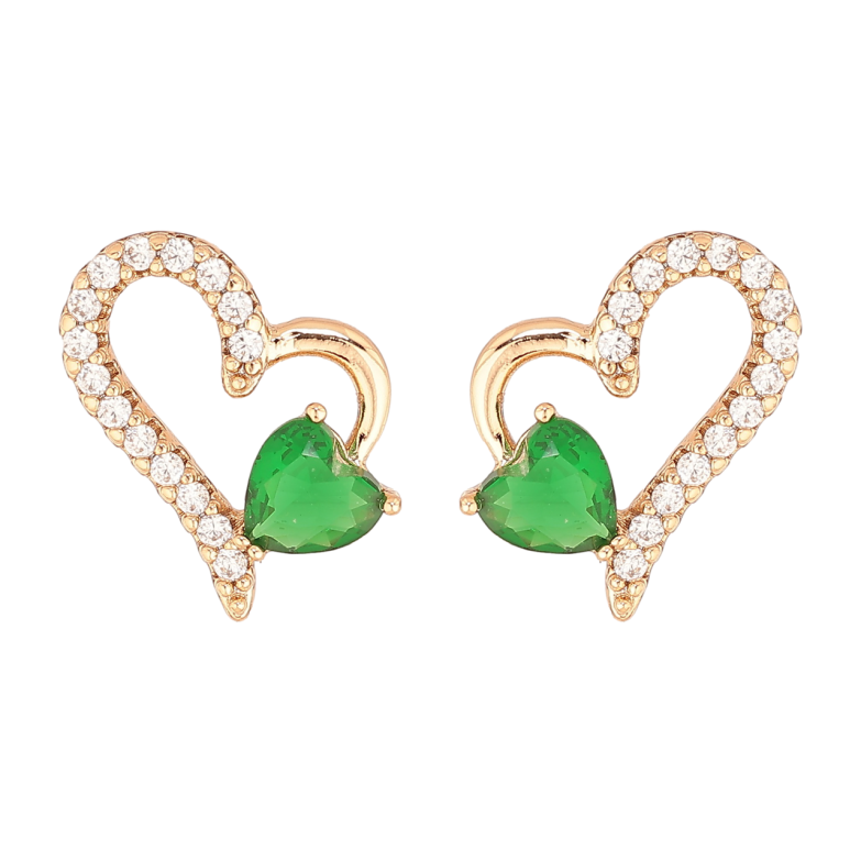Сережки Xuping Позолота 18K пусети «Сердечка з зеленими кристалами» фото №1 Сережки Xuping Позолота 18K пусети «Сердечка з зеленими кристалами» фото №1