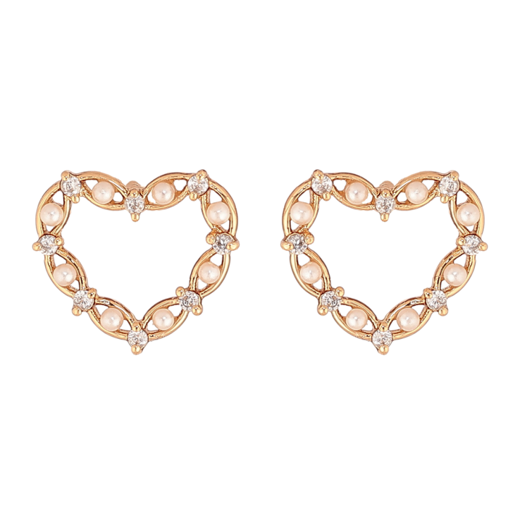 Сережки Xuping Позолота 18K пусети «Сердечка з кристалами та перлинами» фото №2