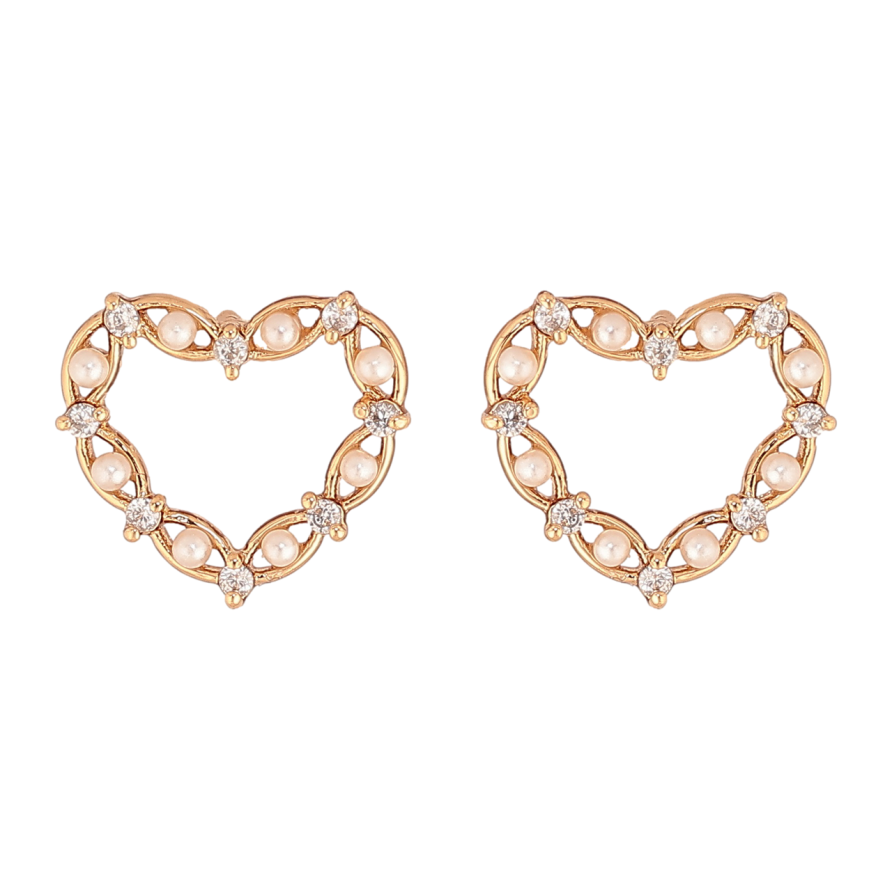 Сережки Xuping Позолота 18K пусети «Сердечка з кристалами та перлинами» фото №1 Сережки Xuping Позолота 18K пусети «Сердечка з кристалами та перлинами» фото №1