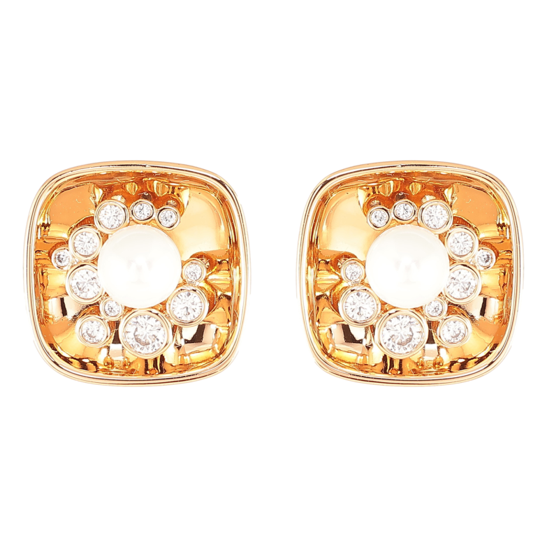 Серьги Xuping Позолота 18K пусеты Квадраты с кристаллами и жемчужинами фото №1 Серьги Xuping Позолота 18K пусеты Квадраты с кристаллами и жемчужинами фото №1
