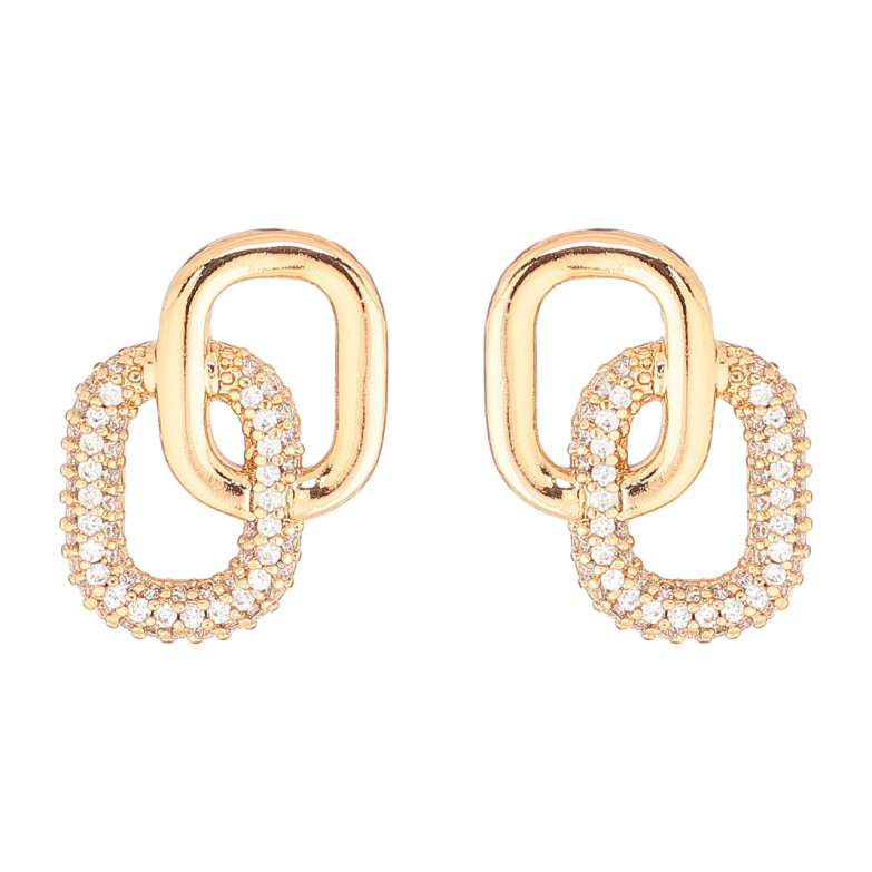 Сережки Xuping Позолота 18K пусети «Овали з інкрустацією кристалами» фото №1