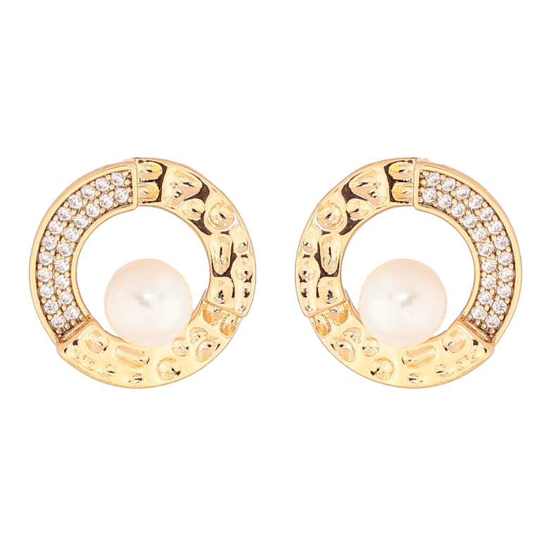 Сережки Xuping Позолота 18K пусети «Колечка з інкрустацією кристалами та перлинами» фото №1