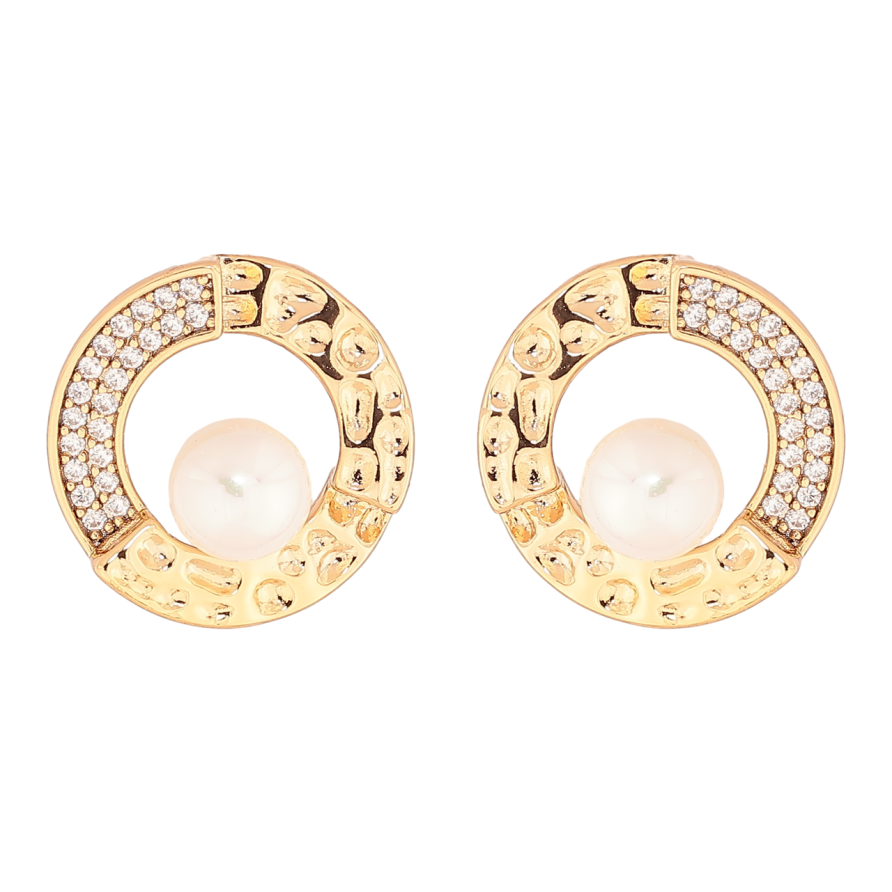 Сережки Xuping Позолота 18K пусети «Колечка з інкрустацією кристалами та перлинами» фото №1