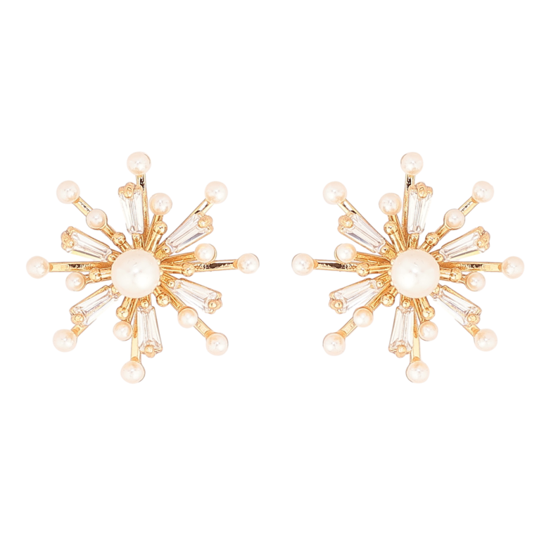 Серьги Xuping Позолота 18K пусеты Кристальные звезды с жемчужинами фото №1 Серьги Xuping Позолота 18K пусеты Кристальные звезды с жемчужинами фото №1