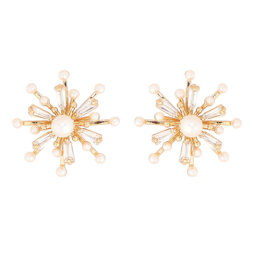 Серьги Xuping Позолота 18K пусеты Кристальные звезды с жемчужинами фото №1