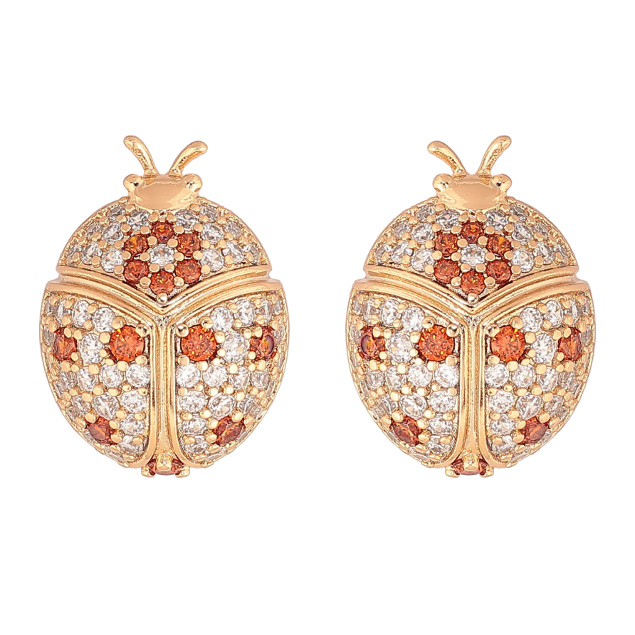 Серьги Xuping Позолота 18K пусеты Божьи коровки с инкрустацией кристаллами фото №1