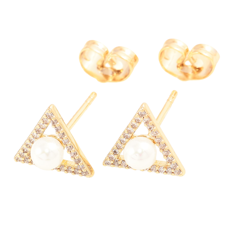 Серьги Xuping Позолота 18K пусеты Треугольники с кристаллами и жемчужинами фото №7 Серьги Xuping Позолота 18K пусеты Треугольники с кристаллами и жемчужинами фото №7