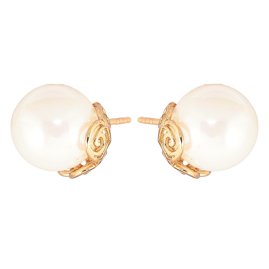 Сережки Xuping Позолота 18K пусети «Перлини в ажурній оправі» фото №1