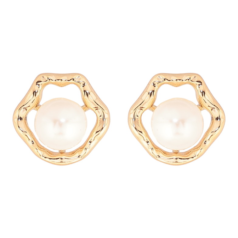 Серьги Xuping Позолота 18K пусеты Жемчужины в фигурной оправе фото №1