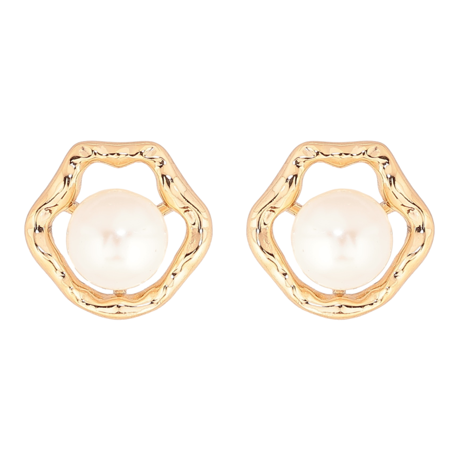 Сережки Xuping Позолота 18K пусети «Перлини у фігурній оправі» фото №1