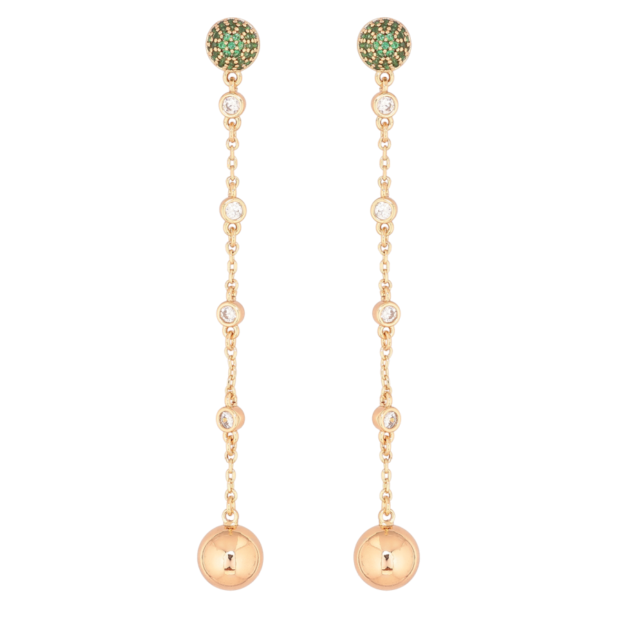 Серьги Xuping Позолота 18K пусеты Декоративные подвески с зелеными кристаллами фото №1