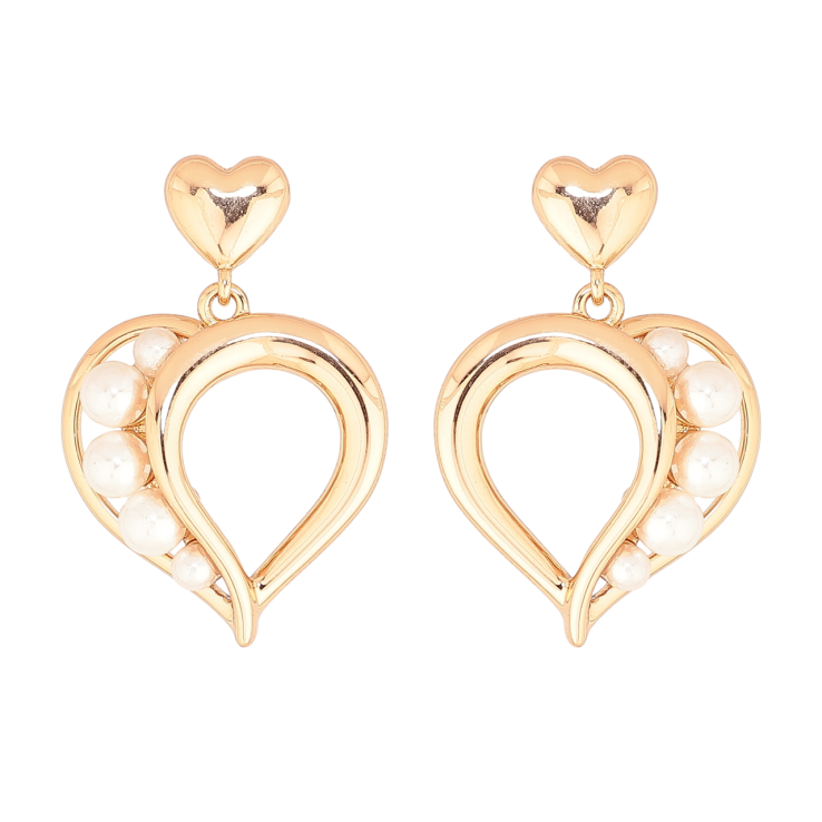 Сережки Xuping Позолота 18K пусети «Сердечка з перлинами» фото №2 Сережки Xuping Позолота 18K пусети «Сердечка з перлинами» фото №2