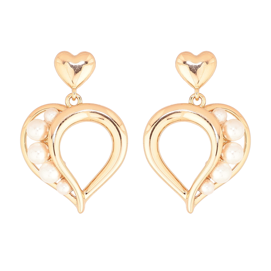 Серьги Xuping Позолота 18K пусеты Сердечки с жемчужинами фото №1 Серьги Xuping Позолота 18K пусеты Сердечки с жемчужинами фото №1