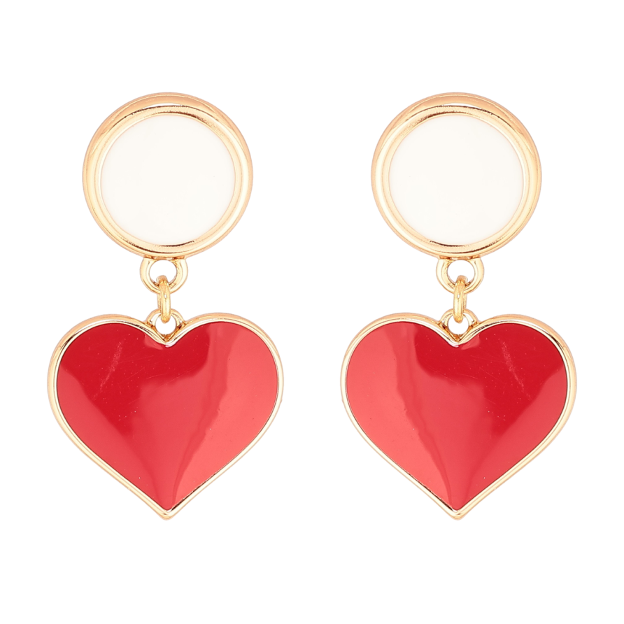 Серьги Xuping Позолота 18K пусеты Подвески сердечки с красно-белой эмалью фото №1